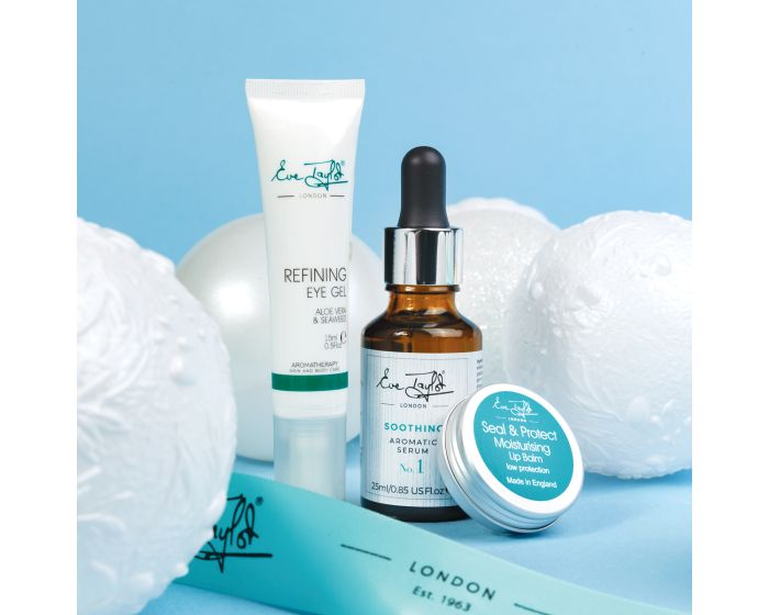 Eve Taylor Ultimate Essentials Set with Refining Eye Gel, Soothing Aromatic Serum and Seal and Protect Moisturising Lip Balm