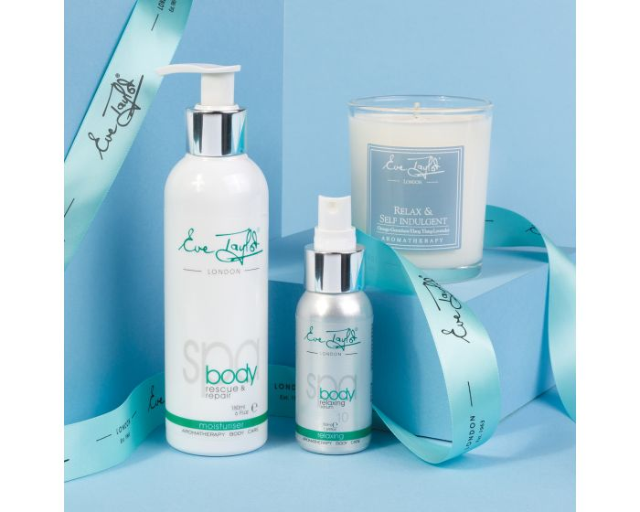 Eve Taylor Relax and Restore Christmas Bundle with aromawax candle, body serum and body moisturiser