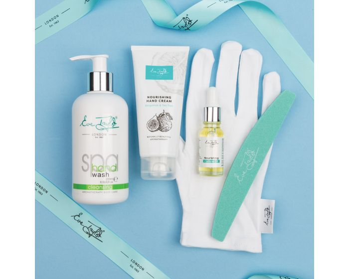 Eve Taylor Ultimate Hand Care Experience with Conditioning Hand Wash, Hand and Nail Rescue Cream, Cuticle Oil, nail file and cotton moisture gloves