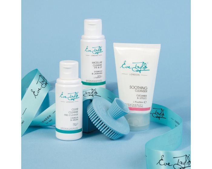 Eve Taylor Fresh Skin Cleansing Set with Micellar Cleanse, Clear Cleanse, Soothing Cleanser and facial cleansing brush